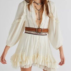 Sold Free People One Mini Dress Womens XS Ivory Ambrosia Woven Ruffle Feminin